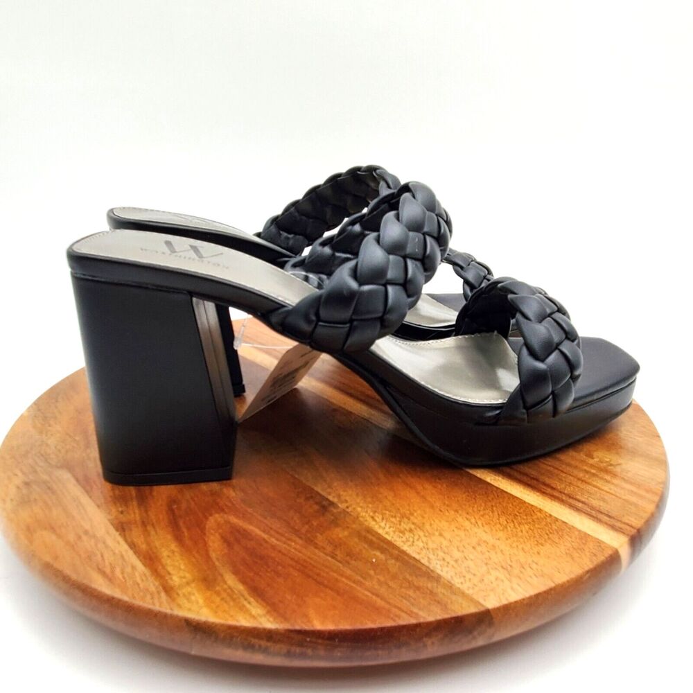 NWT Worthington Platform Sandals Women's 7.5M Black Braided Straps Block Heels